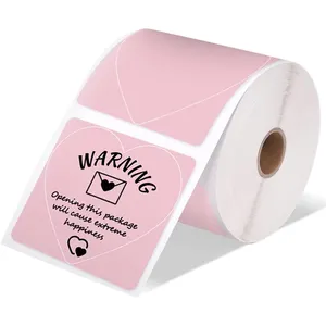 웨딩 발렌타인 데이 감사 카드를위한 자체 접착 핑크 열 스티커 하트 모양의 직접 열 프린터 라벨
