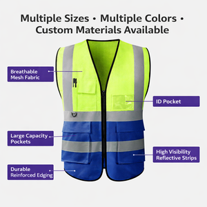 Gilet di Sicurezza ANT5PPE ad Alta Visibilità con Tasche Multiple, Traspirante, Bicolore, in Rete Riflettente per Lavoratori Edili - Product Image 1