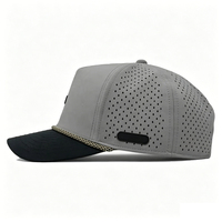 Casquette de baseball professionnelle personnalisée de haute qualité à 5 panneaux, imperméable, en polyester perforé au laser, avec cordon, pour sports de plein air
