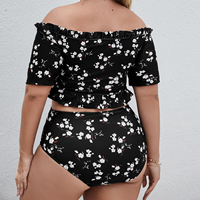 Nouveau OEM Bikini deux pièces sans bretelles sexy à imprimé floral grande taille Maillot de bain taille haute à nouer sur le devant Maillot de bain pour femmes à volants