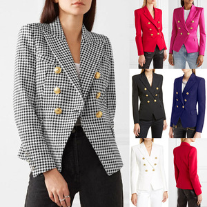<span class=keywords><strong>Blazers</strong></span> Femininos em Estampa Xadrez, 6 Cores, Jaquetas para Escritório, Terno Slim de Dupla Frente, Casaco Feminino de Negócios - Product Image 2