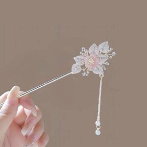 Horquilla de pelo estilo chino antiguo con hojas y flores, borla larga, horquilla para mujer con diseño elegante, horquilla para Qipao - Product Image 2
