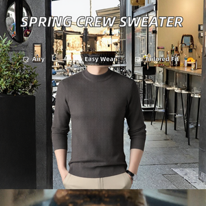 2024 Autumn New Arrival Man's Casual Style Crew Neck Long Sleeve Custom Fit Breathable Waffle Sweater - Product Image 2