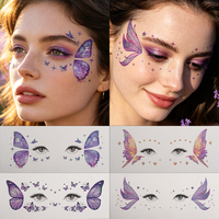 Autocollant de tatouage temporaire tendance effet laser papillon et taches de rousseur, motif cœur scintillant, bijoux faciaux pour maquillage des yeux et beauté