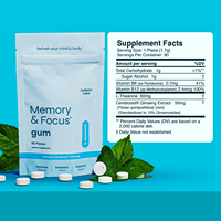 Gommes à mâcher pour la mémoire et la concentration, sans caféine, avec L-Théanine, vitamines B, ginseng, sans sucre, menthe poivrée, améliorent la mémoire et affûtent la concentration
