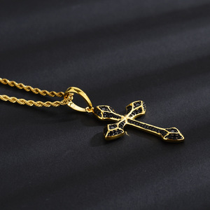 Cross Pendant Zinc Alloy Micro Insert Ice Eye Full Diamond Unisex Necklace Sweater Chain 60cm Twisted - Product Image 2