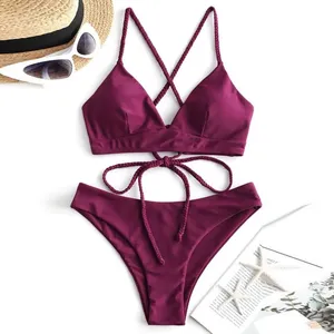 Women's Bikini Solid Set Swimsuit Two Piece Filled Bra Swimwear Beachwear Women Swimwear Beachwear Tenue De Plage Swimwear