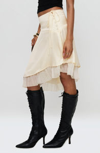 Jupe asymétrique superposée en satin avec ceinture, taille naturelle, longueur genou, détails brodés - Jupe décontractée printemps/automne - Product Image 4