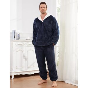 Conjunto de Pijamas para Hombre, Invierno, Cálido, Felpa Coral, Manga Larga, Ropa de Dormir Suave, 2 Piezas - Product Image 2