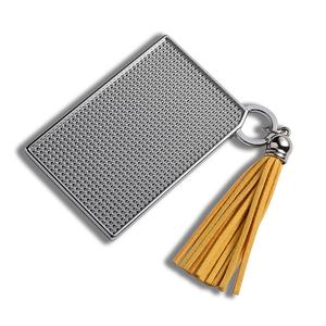 French Modern Crushed Diamond Shape Unique <b>Rectangle</b> Beauty Silver Pocket <b>Mirror</b> with PU Sleeve - Product Image 4