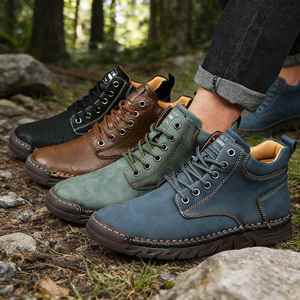 Botas de Tobillo de Cuero para Hombre, Talla Grande, Estilo Occidental, con Cordones, Cosidas a Mano, Antideslizantes y Transpirables, para Primavera y Otoño - Product Image 4