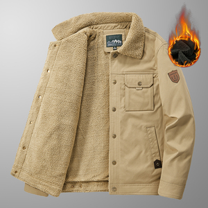 Giacca da Uomo Autunno Inverno in Stile Americano, Abbigliamento Sportivo Casual Antivento da Esterno, Spessa e Calda in Pile con Finitura in Tela - Product Image 4
