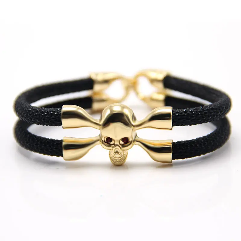 Sang Trọng Skull Bracelet Tay Chain Mens Tím Stingray Da Bracelet Cho Nam Giới/Xem Lover Unisex Da Chính Hãng Bangle Trang Sức