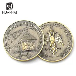 Moedas comemorativas de metal bronze antigo com logotipo 3D personalizado fundo areia moldadas