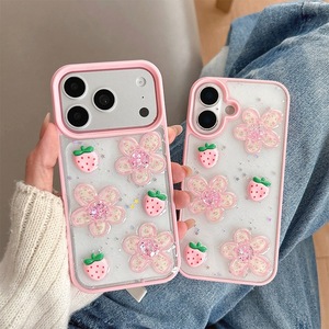 <span class=keywords><strong>Cover</strong></span> per <span class=keywords><strong>iPhone</strong></span> 17 <span class=keywords><strong>Pro</strong></span> <span class=keywords><strong>Max</strong></span> con Design 3D Fragola e Fiori, in TPU+PC, Glitter Stellato, Antiurto, <span class=keywords><strong>Rosa</strong></span>, per Donne, Compatibile con 16 15 14 Plus - Product Image 1