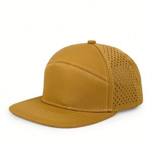 Casquette de baseball de haute qualité à 6 panneaux, visière plate, fermeture snapback, vente en gros, logo brodé personnalisé, polyester imperméable, découpe laser - Product Image 4