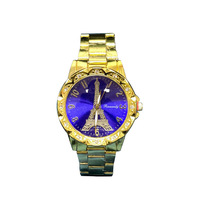 Ensemble de montres et bijoux classiques en acier inoxydable doré pour femmes, avec montre à quartz Tour Eiffel en alliage, style Paris, vente en gros