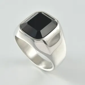 316L Edelstahl Männer Edelstein Daumen Ring Breite Quadrat Top Band Finger Mode Ring Schmuck Zubehör