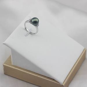 Bague en argent S925 réglable avec perle noire d'eau de mer ronde à haute brillance de 9-10 mm - Product Image 4