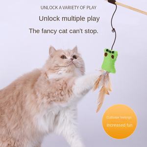 Jouet pour chat en bambou écologique en stock en usine, bâton interactif en peluche pour animaux de compagnie, poisson en lin, plume, <span class=keywords><strong>cloche</strong></span>, été, marque personnalisée, tailles personnalisées - Product Image 1