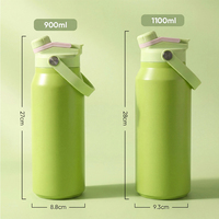 Bouteille isotherme moderne en acier inoxydable écologique de 900/1100 ml avec double bec verseur, poignée de transport et affichage de la température pour le camping