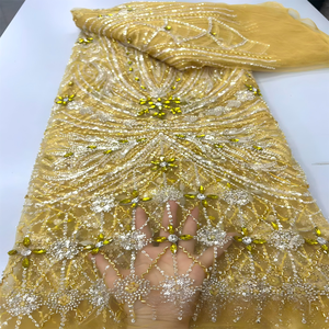 Tela de Voile de Malla con Cuentas de Diamantes de Imitación <span class=keywords><strong>Rojos</strong></span> Púrpura, Lentejuelas, No Tejida, Ecológica, de Alta Calidad, Bordada a Mano, Mediana - Product Image 1