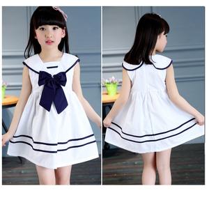 Vestido de fiesta para niña, diseño de vestido azul de graduación corto con hombros descubiertos y rayas, vestido infantil con lazo náutico - Product Image 4