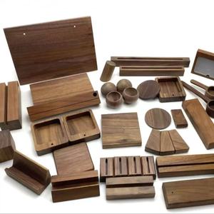 Portatarjetas de madera de nogal negro, base de madera maciza en forma de U, diseño moderno y sencillo para tarjetas de visita y notas - Product Image 1