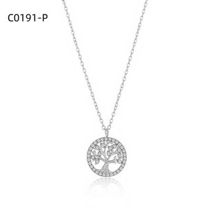 Amy Amy Fashion Pendant Necklace Silver Plated Cubic Zirconia <b>Tree</b> Design For Women Everyday Wearing Gift Jewelry - Product Image 1