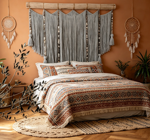 Tapisserie murale en <span class=keywords><strong>macramé</strong></span> Driftwood grise à franges <span class=keywords><strong>avec</strong></span> paillettes argentées et pompons, grande décoration murale bohème pour chambre et cheminée - Product Image 6