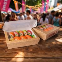 Boîte à sushi en kraft avec double fenêtre, conteneur à sushi jetable empilable pour emporter, boîte alimentaire personnalisable en gros (OEM)