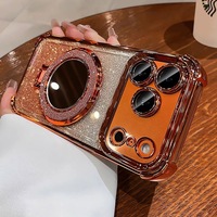 Coque de téléphone antichute en TPU à paillettes dégradées avec miroir de maquillage et support pour iPhone 17 Pro Max 16 Pro 15 Pro 14 Plus 13 12 11 Pro Max