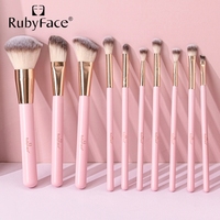 Ensemble de 10 pinceaux de maquillage à virole dorée avec support matelassé orné de strass, kit de pinceaux pour poudre, blush, fond de teint et yeux, cadeau