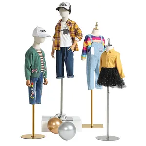 Fashion Boutique Children Clothing Store Metal Base Kids Dummy Upper Torso Clothes Display Mannequin Torso Adjustable Wooden Arm