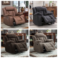 Fauteuil inclinable manuel HOMERS, siège unique surdimensionné, tissu chenille, repose-pieds extensible, structure en bois pour salon