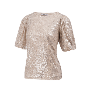 Chemise à manches courtes à col rond en sequins noirs glamour pour femmes - Haut de fête élégant T-<span class=keywords><strong>shirt</strong></span> pour femmes - Product Image 5