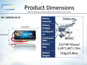 SAHAMP 5000mAh 80C FPV 리포 배터리 <span class=keywords><strong>7.4V</strong></span> 11.1V 리튬 이온 팩 (드론, 헬리콥터 및 RC용) - Product Image 3
