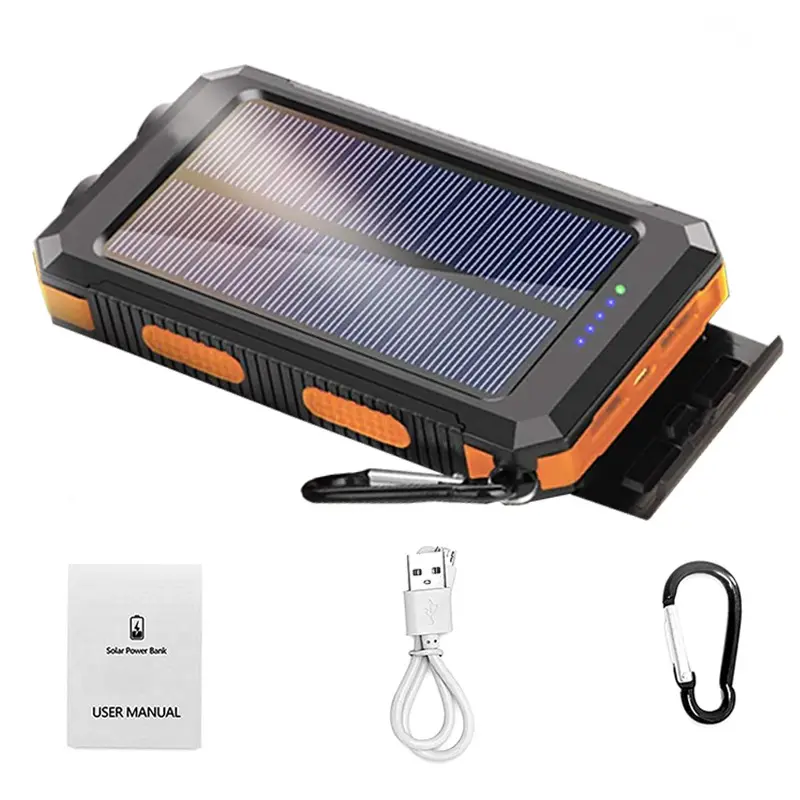 Amazon Hot Sale Solar Charger Power Bank Waterproof Outdoor Camping Phone Charger 20000mah Solar Mobile Charger Solar Powerbank