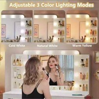 Table de toilette moderne en chêne blanc de luxe avec miroir LED et support pour sèche-cheveux, grande taille pour les chambres d'hôtel