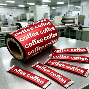 Film d'emballage laminé personnalisé de qualité alimentaire PE, rouleau de film plastique thermoscellable pour l'emballage automatique de sachets de poudre de café - Product Image 1