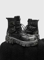 Bottes mi-hautes personnalisées 2025 style punk gothique avec logo, motif crânes, rehaussantes, pour femmes et hommes