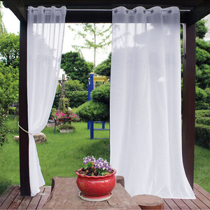 Extérieur Solide Couleur Blanc Lin Gaze Imperméable Rideau Moderne Élégance Gazebo Balcon Tige-poche Solaire Rideaux Cortinas - Product Image 2