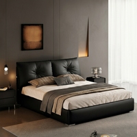 Cadre de lit moderne italien minimaliste de luxe avec rangement hydraulique, tête de lit capitonnée en cuir noir, taille King/Queen
