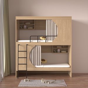 Прочные съемные деревянные двухъярусные кровати для общежития с металлическим дизайном, идеально подходит для двухместных спален в стиле лофт - Product Image 2