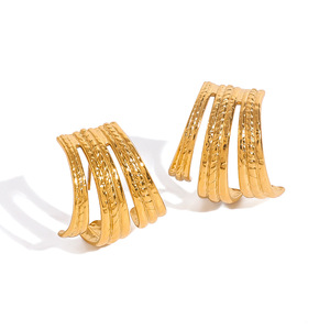 Cuff Earrings 18K Gold Stainless Steel Geometric Twisted Design Party Fashion Jewelry - Product Image 1