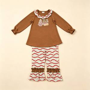 Custom OEM ODM Baby Girl Christmas Tree Top Casual Print Matching Pants Outfit Wholesale <strong>Children</strong> Fall Winter Clothes - Product Image 3