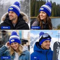 Bonnet tricoté personnalisé à pompon, rayé, extensible, taille unique, pour l'hiver, décontracté, chaud et confortable, unisexe, OEM, vente en gros, faible MOQ
