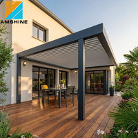 Pergola motorisée intelligente en aluminium, imperméable, gazebo extérieur de luxe avec toit à lamelles et éclairage LED