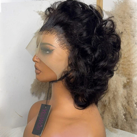 Perruque Courte Bob Bouclée en Cheveux Humains Brésiliens Naturels Pas Chers, Perruque Lace Frontale en Cheveux Humains, Perruques Frontales HD Lace pour Femmes Noires