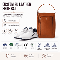 Sac à chaussures de golf en cuir PU avec logo personnalisé, sac de rangement pour chaussures portable et réutilisable avec fermeture éclair